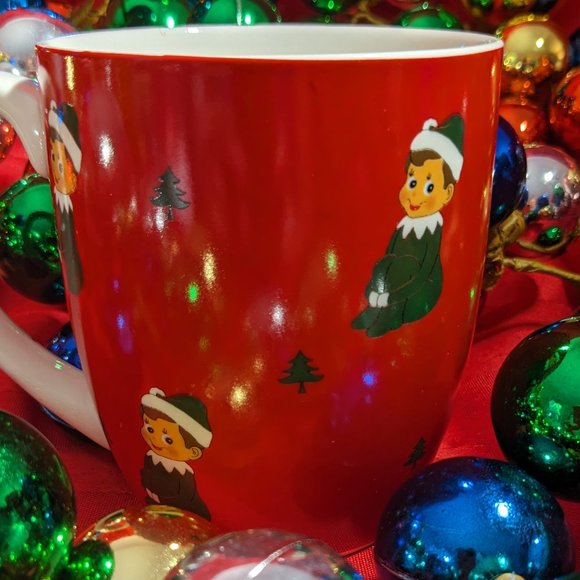 Kringles Kitchen Large Brightly Colored Red Mug With Green Pixie - Picture 3 of 6
